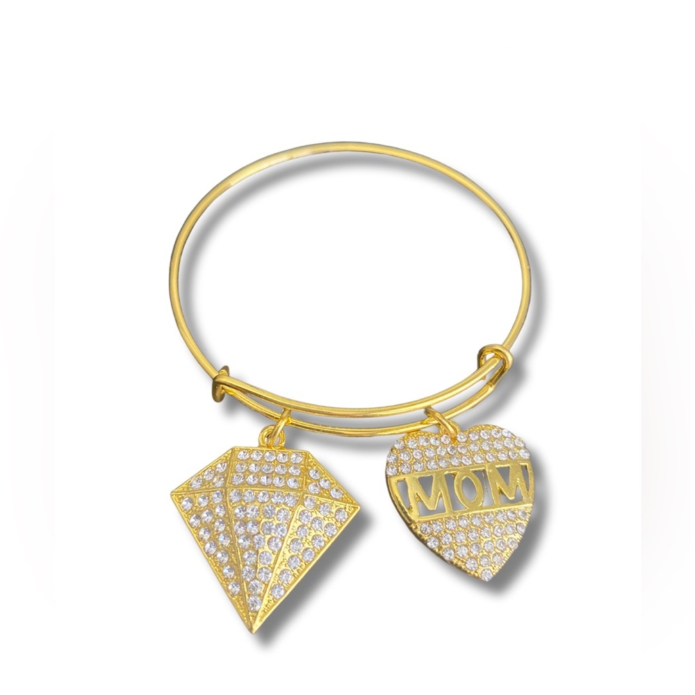 Custom “Mom” Charm Bangle Bracelet - Picture 3 of 3